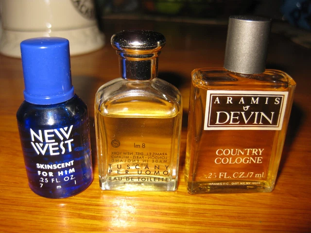 3 pc lot Aramis New West Skinscent 7ml, Tuscany Per Oumo 8ml, Devin Country 7ml