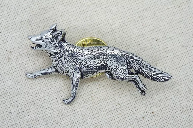 Running Fox Pin Badge (Artisan English Silver Pewter Brooch in gift pouch)