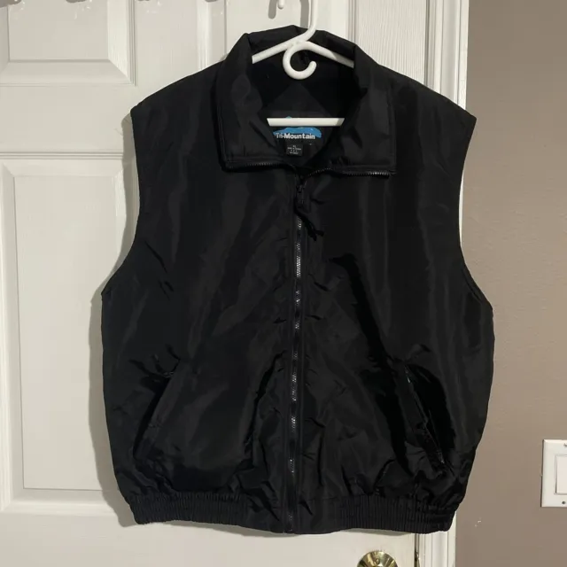 Tri-Mountain Jacket Vest Mens Xl Full Zip Black Pockets Sleeveless Solid Pattern