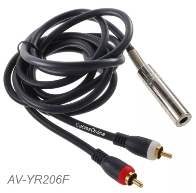 6ft 1/4" TRS Stereo Female to 2-RCA (Left/Right) Male Premium Audio Cable