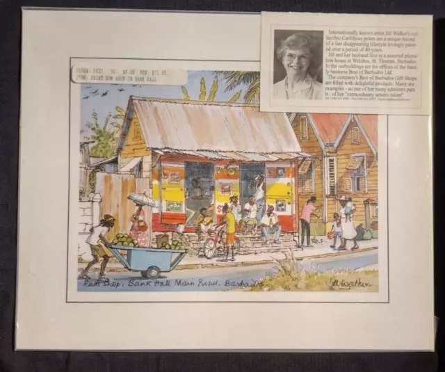 Vintage Jill Walker RUM SHOP BARBADOS 1970 Original Print Signed Mounted New