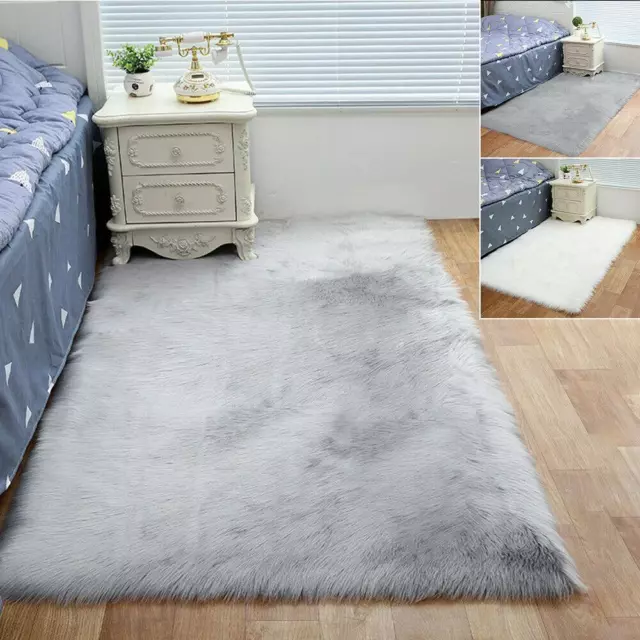Soft Large Plush Floor Carpet Fluffy Area Rug Pad Mat Shaggy Bedroom Living Room
