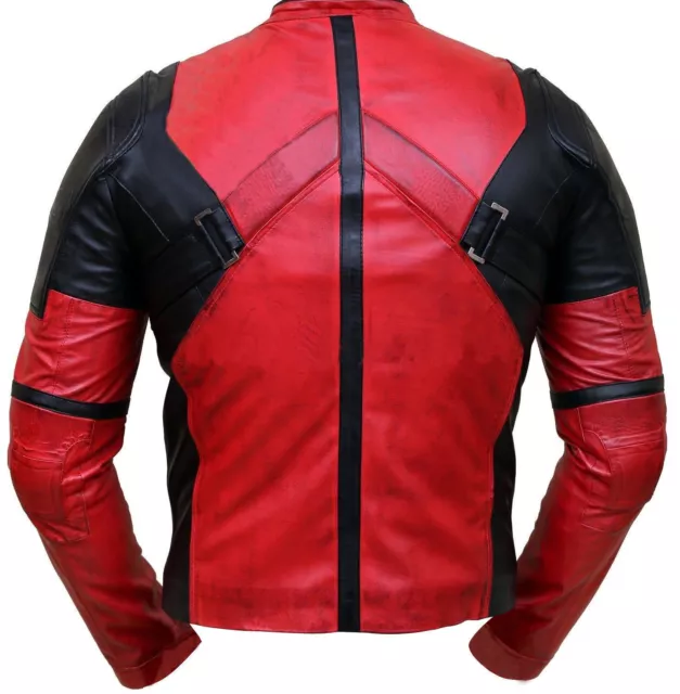 Ryan Reynolds Deadpool Front Zip Closure Red and Black Leather Motorcycle Jacket 2
