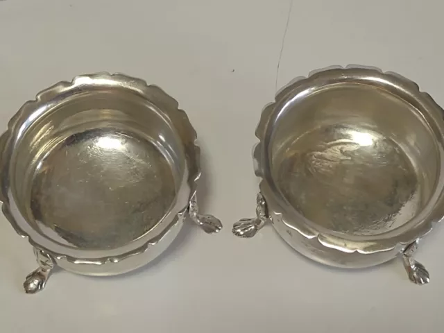 Pair Of Sterling Silver Cauldron Salt Cellar Hallmarked Birmingham 3