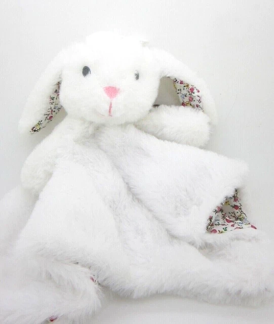 K Luxe Baby Security Blanket White Bunny Love with Rattle