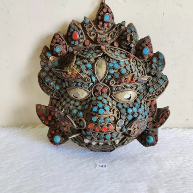 1930s Vintage Handcrafted African Tribal Copper Painted Face Mask Decorative 527