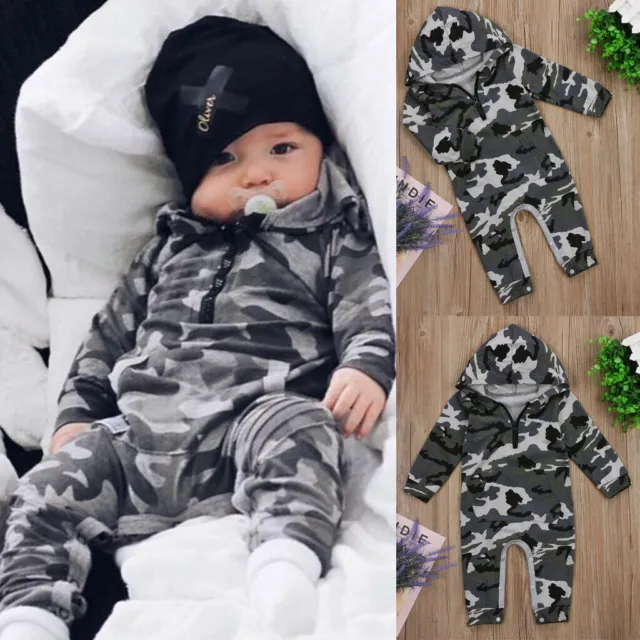 Newborn Baby Girl Boy Hooded Romper Bodysuit Jumpsuit Playsuit Clothes Outfit