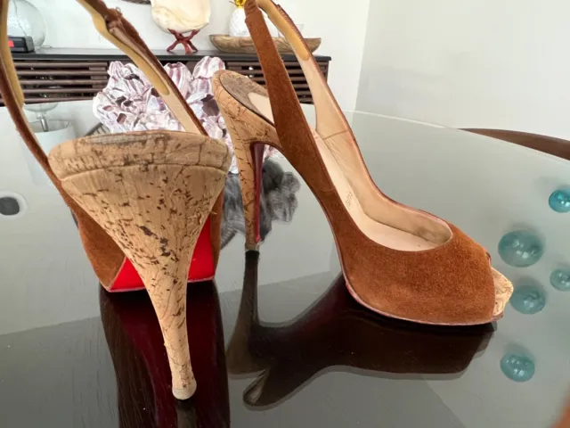 Christian Louboutin No. Prive Suede/ Cork Slingback Heels - 36