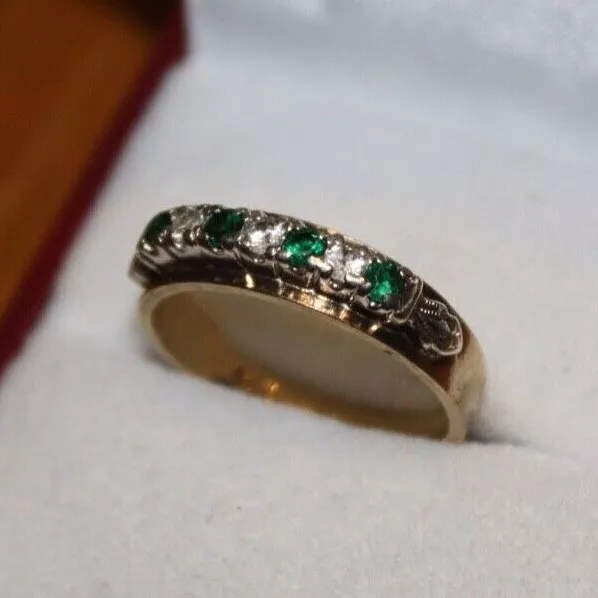 100% Genuine 9k Solid Yellow Gold Natural Emerald Quartz Eternity Ring 7 or N1/2