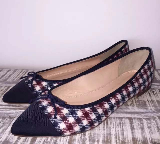 JCrew Gemma Cap-Toe Flats in Tweed Sz 6.5 Ivory Burgundy Navy F5518