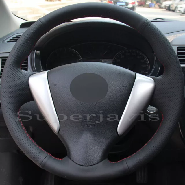 Custom Black PU Leather Steering Wheel Stitch on Cover For Nissan Tiida 2011-15
