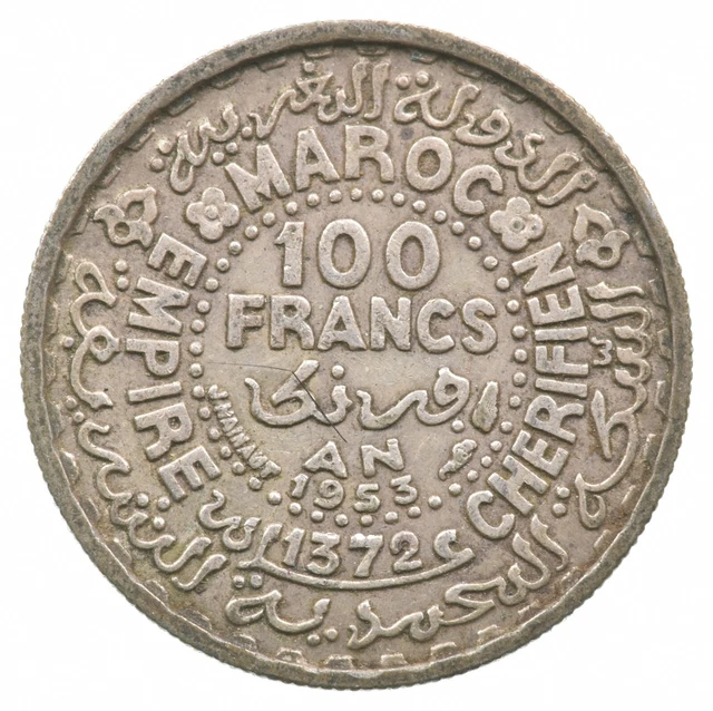 SILVER Roughly the Size of a Dime 1953 Morocco 100 Francs World Silver Coin *112