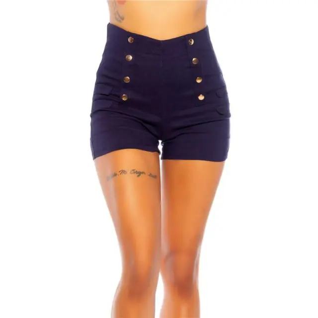 Sexy Damen High Waist Shorts mit goldenen Knöpfen Marine #H1991