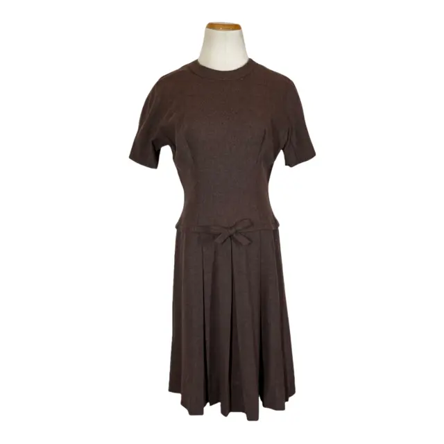 Vintage Andrew Arkin Petites1960s Brown Wool Dress Drop Waist Pleated Skirt