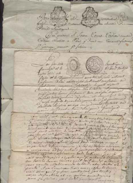 9 documents et lettres de 1741 à 1840 de Roquefeuil et Desnos de la Grée