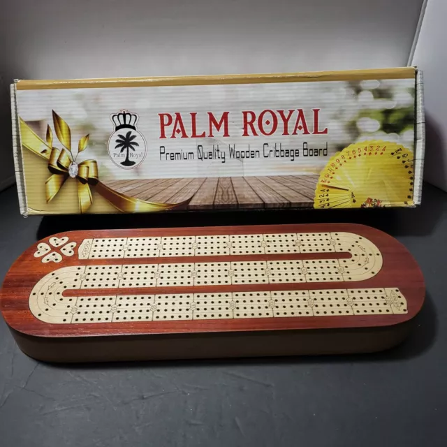 PALM ROYAL HANDICRAFTS 4 Track Wooden Cribbage Board Set Inlaid in Blood Wood