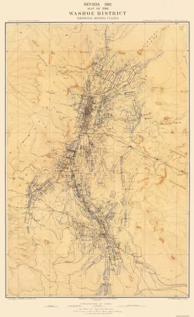 Mine Map - Nevada Washoe Mining District Claims - Hoffman 1882 - 23 x 37.63