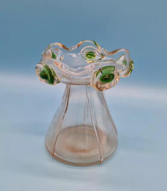 Antique Art Nouveau GREEN PEACOCK EYE & TRAILED GLASS VASE Victorian c.1900