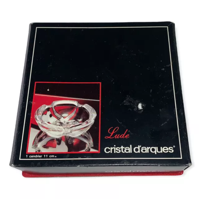 Cristal d' Arque lead crystal lude ashtray made in France unused retro box 11cm