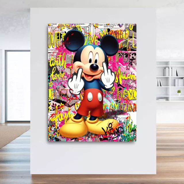 Leinwand Bild Micky Mittelfinger Pop Art Comic Graffiti Wandbild Büro Bilder