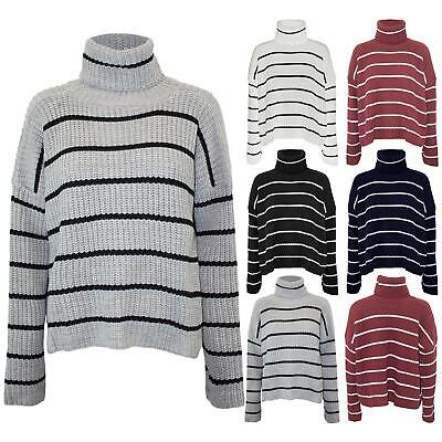 Womens Ladies Long Sleeve Chunky Cable Ribbed Knitted Cowl Polo High Neck Jumper