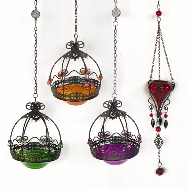 Set of 4 Glass Decorative Hanging Candle Holder (Turkish, Persian, Asian)