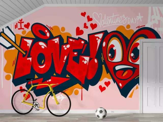 3D Love Graffiti Wallpaper Wall Mural Removable Self-adhesive 180