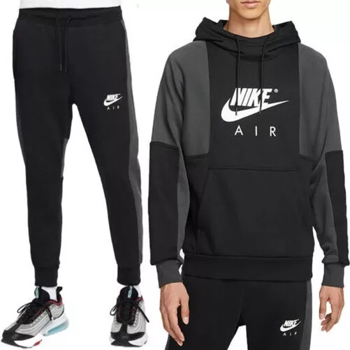 Nike Air Uomo Completo Tuta da Ginnastica Set Pile Contrasto Nero Felpa Joggers