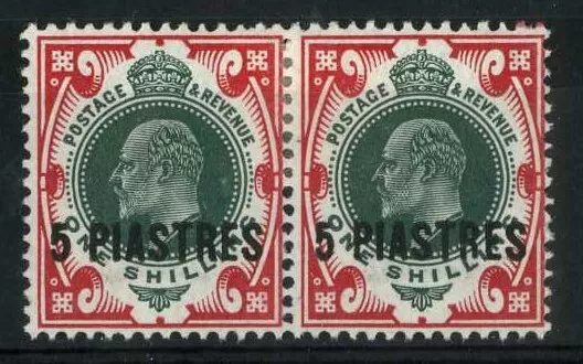 British Levant 1913 Edward VII surcharge 5pi pair mint hinged