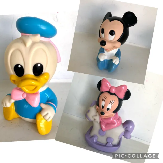 Vintage Disney Babies Lot 1984 Baby Mickey Minnie Donald Squeeze Toy Squeaky