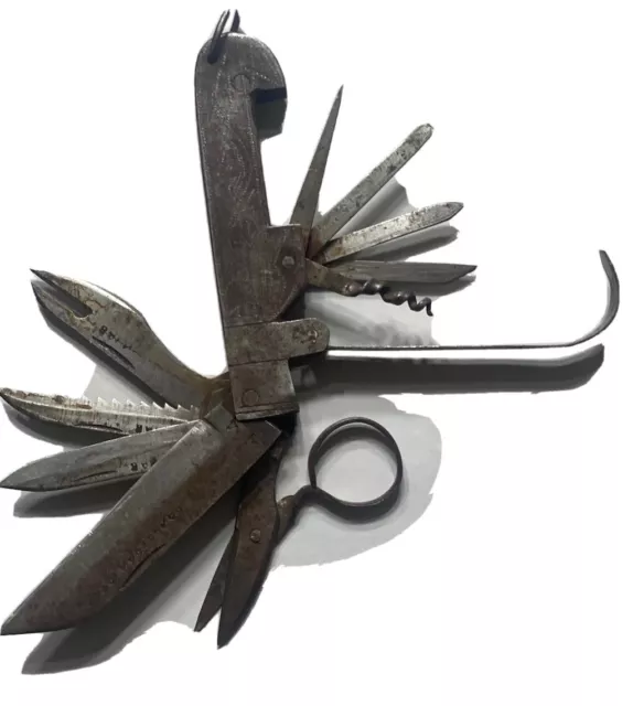 Coachmans multi tool pocket knife antique 11 tool ornate jewel 1800’s