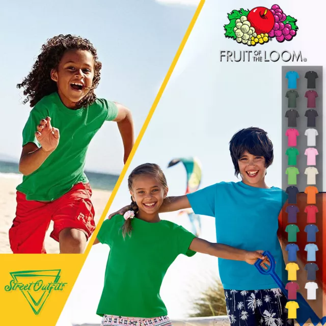 Kids Plain T-Shirt Boys Girls Cotton Fruit Of The Loom Children Shirt Age 1-15