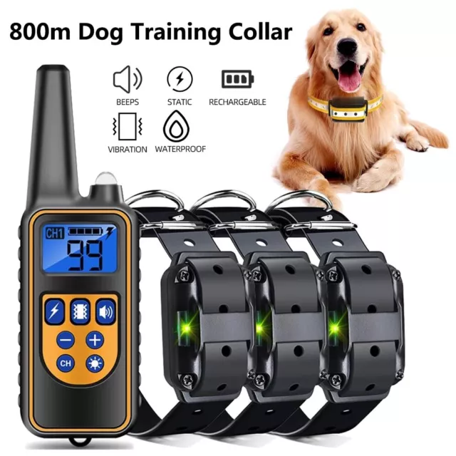 3 x COLLARE + TELECOMANDO 800m per Addestramento CANI SCOSSA ELETTRICO LCD