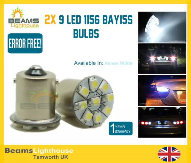 AMPOULES INDICATEURS DE FEU ARRIÈRE BLANC 9 LED 1156 BAY15S P21W 12V XÉNON NEUF x2