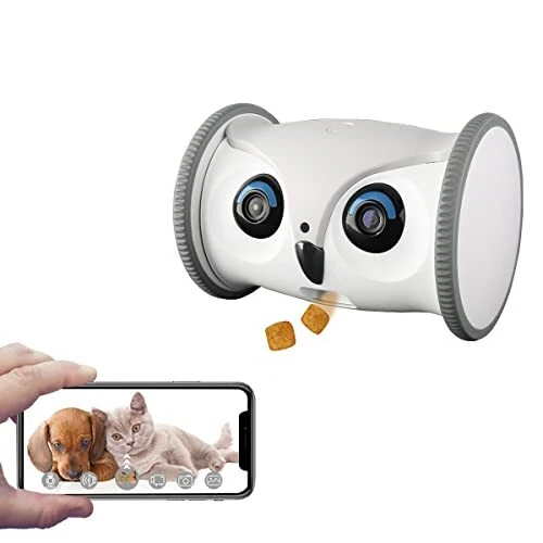 Owl Robot: Movable Full HD Pet Camera with Treat Dispenser, Interactive Toy