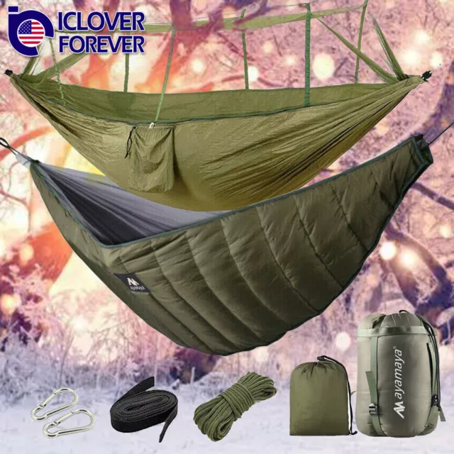 Camping Hammock With Mosquito Net Hanging Bed + Ultralight Under Quilt Blanket