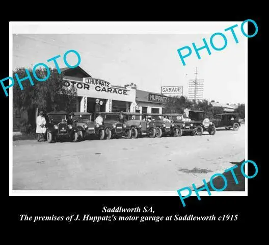 OLD LARGE HISTORICAL PHOTO OF SADDLEWORTH S.A, HUPPATZ MOTOR GARAGE c1915