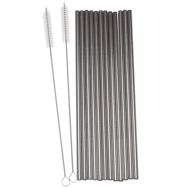 12 Teiliges Set, Edelstahl Halm, Wiederverwendbarer Metallstroh Halm, Gerad7602