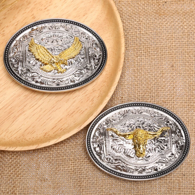Fibbia cintura western corno lungo toro aquila oro Texas cowboy western fibbia Hb Sg