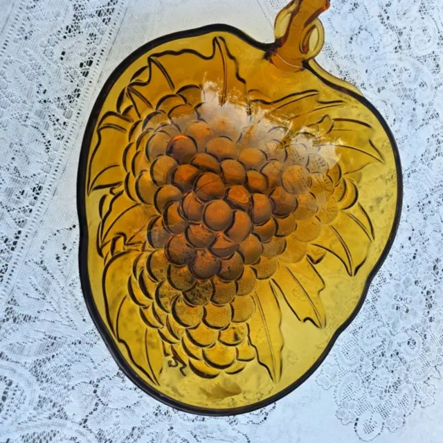Vintage Indiana Glass Large Amber Grape Serving Bowl