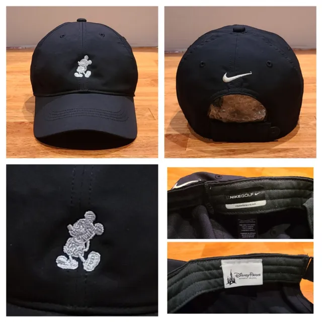 Disney Parks Embroidered Mickey Mouse Nike Golf Hat Cap Black Strapback Adult