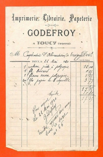 SANCERRE (18) LIBRAIRIE PAPETERIE Ch. LAROCHE Facture en 1913 EUR 20,05 - FR
