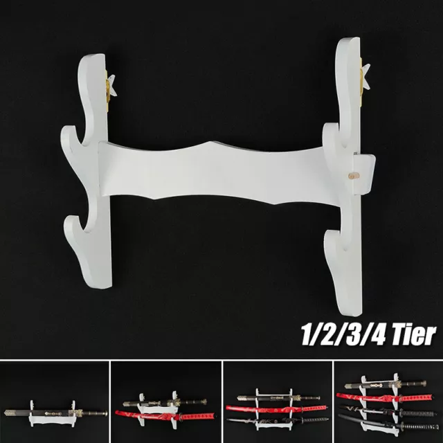 White Samurai Sword Holder Stand Katana Wakizashi Tanto Wall Mount Assembly Rack