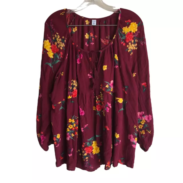 Old Navy Women's Peasant Blouse Size XXL Floral Bohemian 100% Rayon Long Sleeve