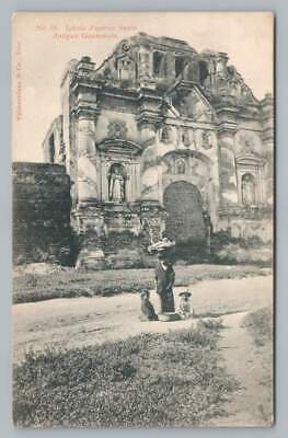 Mother & Children at Iglesia Espiritu Santo ~ Antigua GUATEMALA Antique Postcard