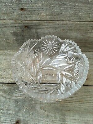 ABP LARGE AMERICAN BRILLIANT PERIOD 8” CUT CRYSTAL GLASS BOWL Daisy FLOWERS