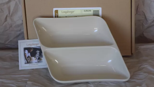 Longaberger Heirloom Ivory Woven Traditions Divided Wave Bowl Dish #3190290 NEW