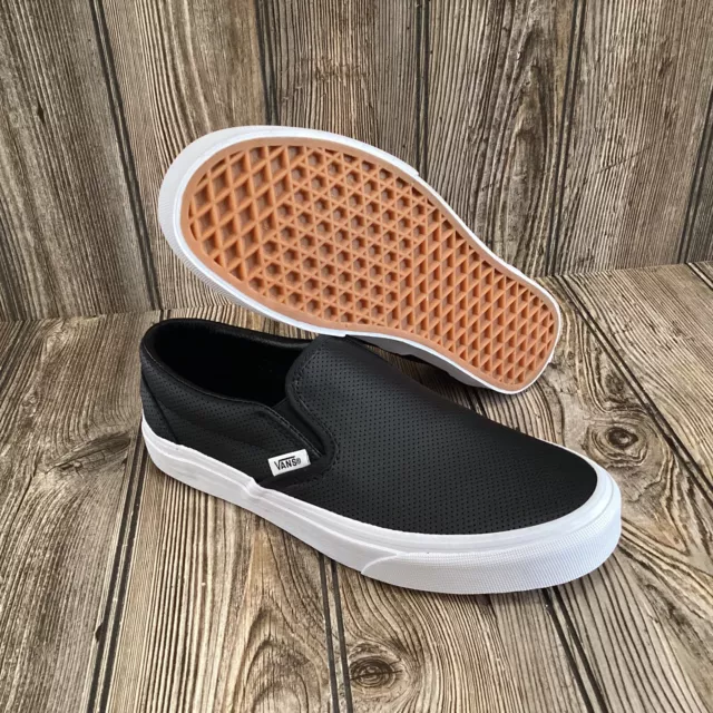 NEW~ Vans Asher Leather Slip-on Perforated Black Shoes Mens Size 6.5 Women's 8