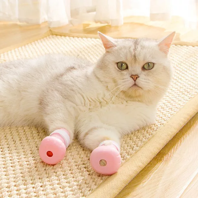 4pcs Adjustable Pet Cat Paw Protector for Bath Soft Silicone Shoes Cat Paw  YIUK