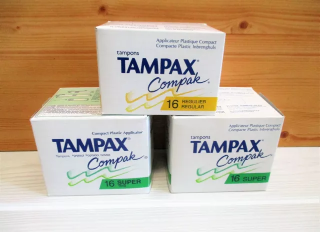 lot de 3 boîtes de tampons TAMPAX compak vintage